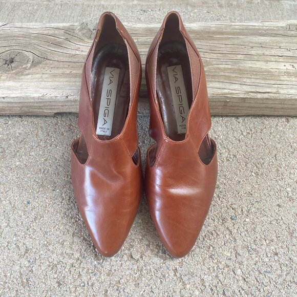 VIA SPIGA LEATHER WOMEN'S POINTED TOE CUT-OUT FLATS TAN SIZE 5.5 - Picture 5 of 13